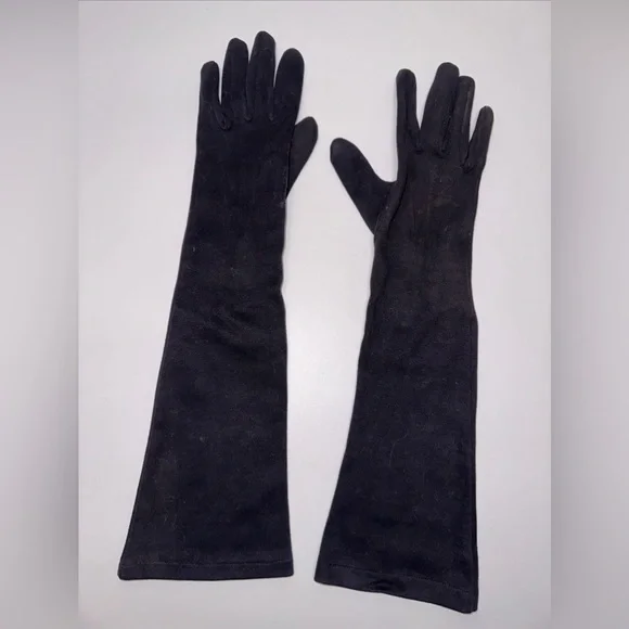 Vintage My Joy 1950’s Long Opera Wedding Black Soft Gloves with 3 Buttons - Picture 2 of 3